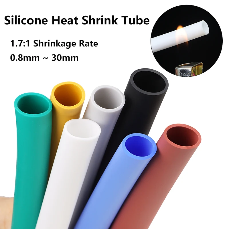 1M Soft Silicone 1.7:1 Ratio Heat Shrink Tube 0.8mm - 30mm High Temperature DIY Wire Protect Repair Wrap Cable Insulated Sleeve