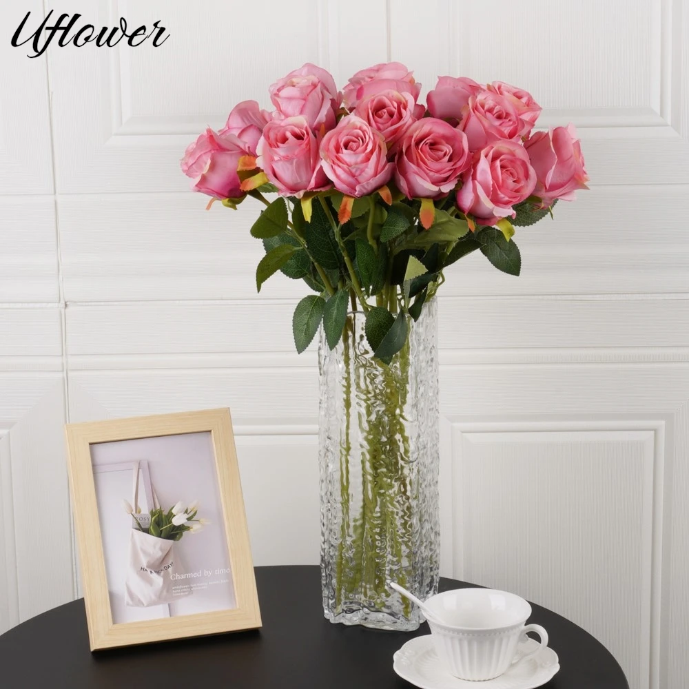50 cm/19,68 Zoll künstliche Blumen Rose Blume künstliche rosa Rosen realistische gefälschte Rose für Hochzeit Zuhause Luxus Dekoration