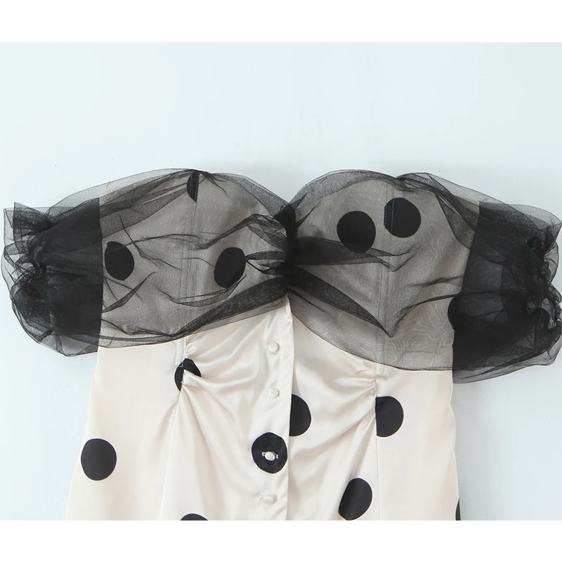 Jastie Mini abito sexy senza spalline a pois con spalle scoperte Donna Bottone frontale Manica corta Abiti estivi aderenti 2025 Robe