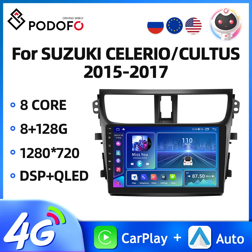 

Podofo Android 2Din Car Radio For SUZUKI CELERIO/CULTUS 2015-2017 Car Stereo Carplay Android Auto WIFI 4G DSP AI Voice Car Audio