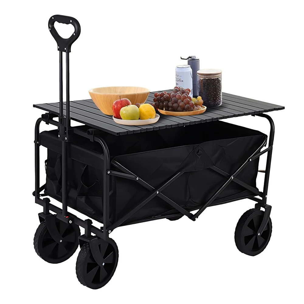 

Travel Beach Folding Trolley Outdoor Camping Collapsible Wagon Cart With Rolling Table Plate