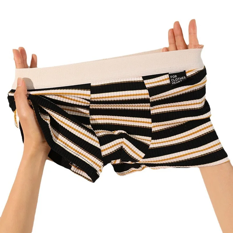 

Men's Cotton Panties Sexy Stripe Comfortable Underpants Elastic Breathable Boxer Shorts U Bulge Pouch Male Underwear Cueca Homme