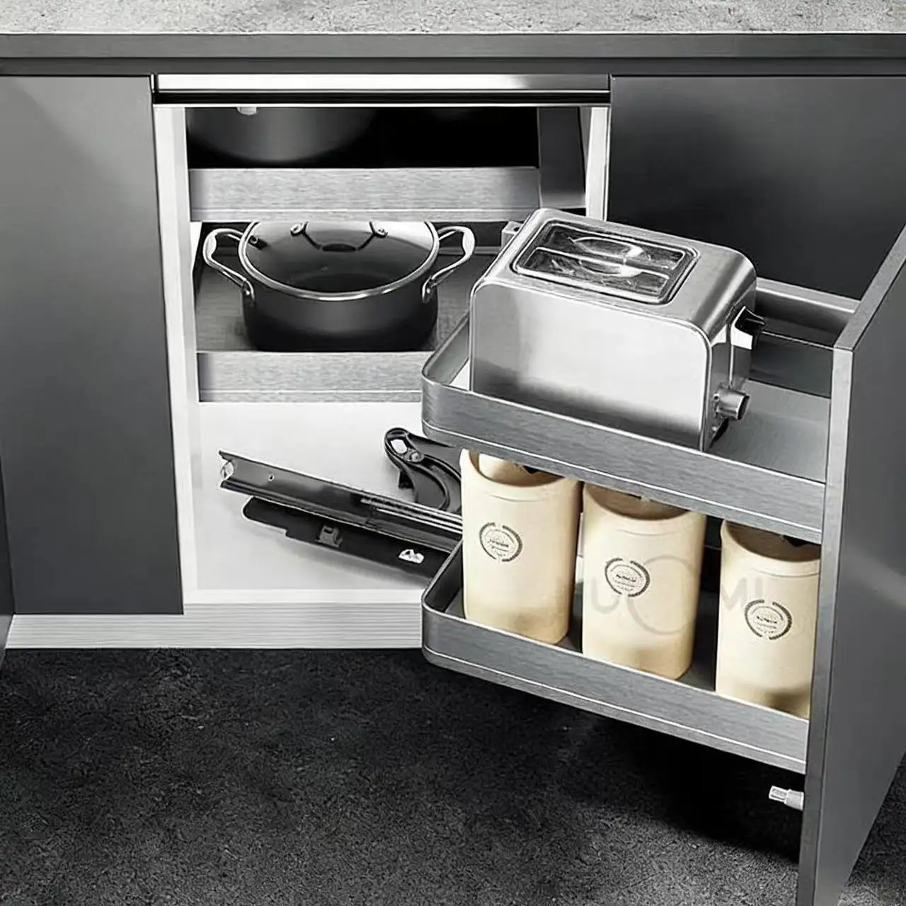 Corner Swiveling Shelf Kitchen Cabinet Pull Out Basket Revolve Basket