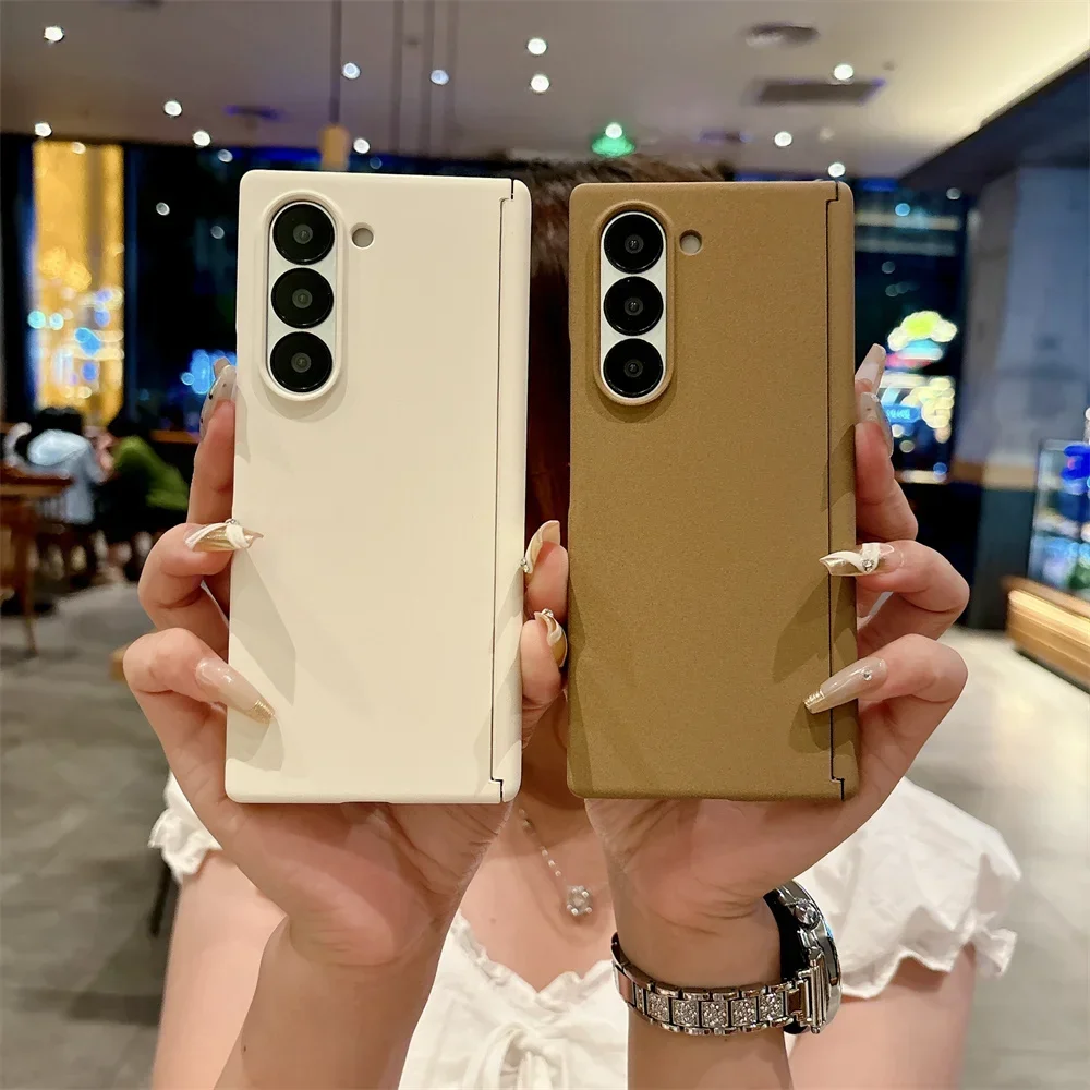 Luxury Solid Color Phone Case for Samsung Galaxy Z Fold 7 6 5 Axis Hinge Shockproof Protective PC Hard Shell (Only Back Cover)