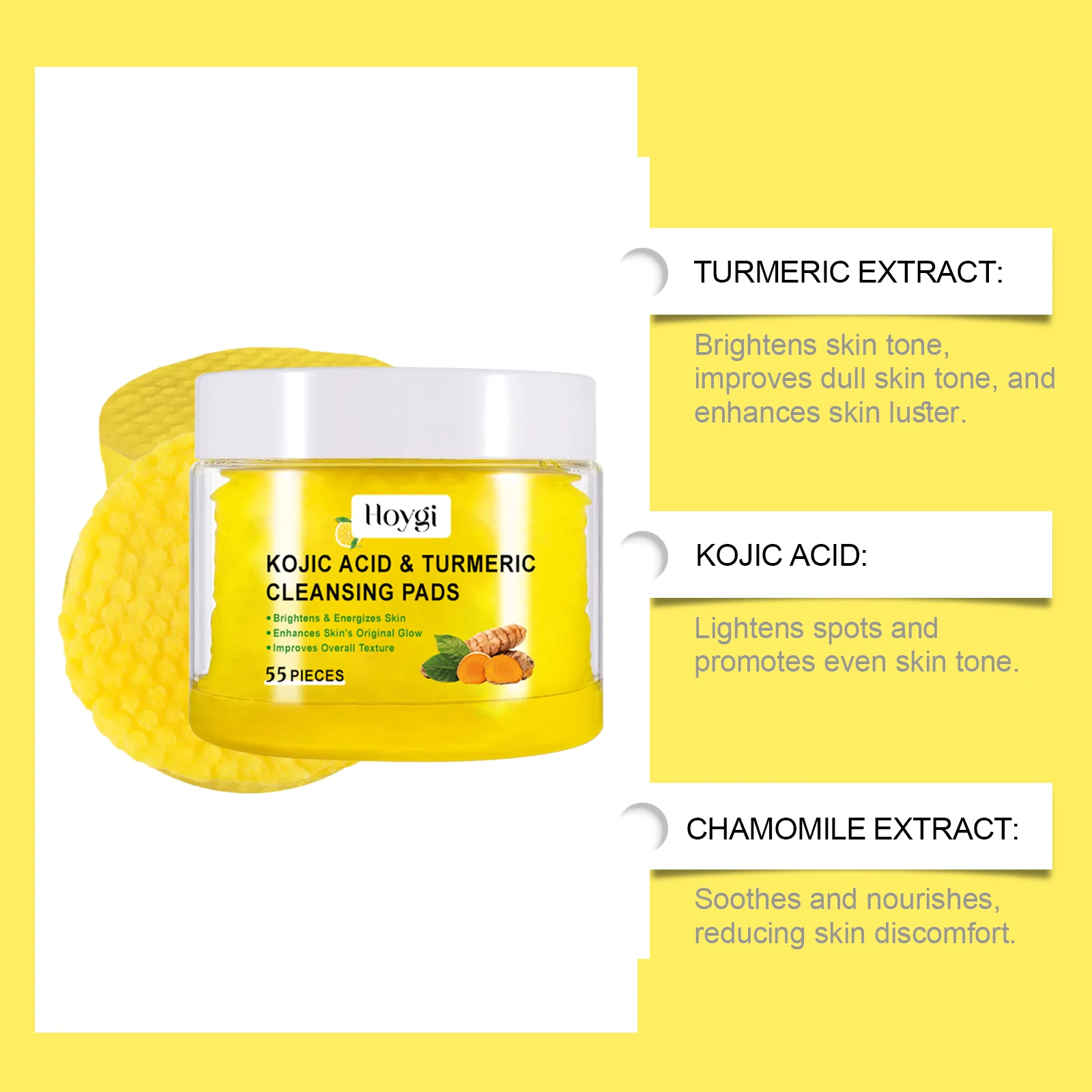 Turmeric Exfoliating Pads Gentle Brightening Face Scrub, Cleansing Discs for Dull Skin & Pores, Hydrating Skin Renewal Treatment - Image 6