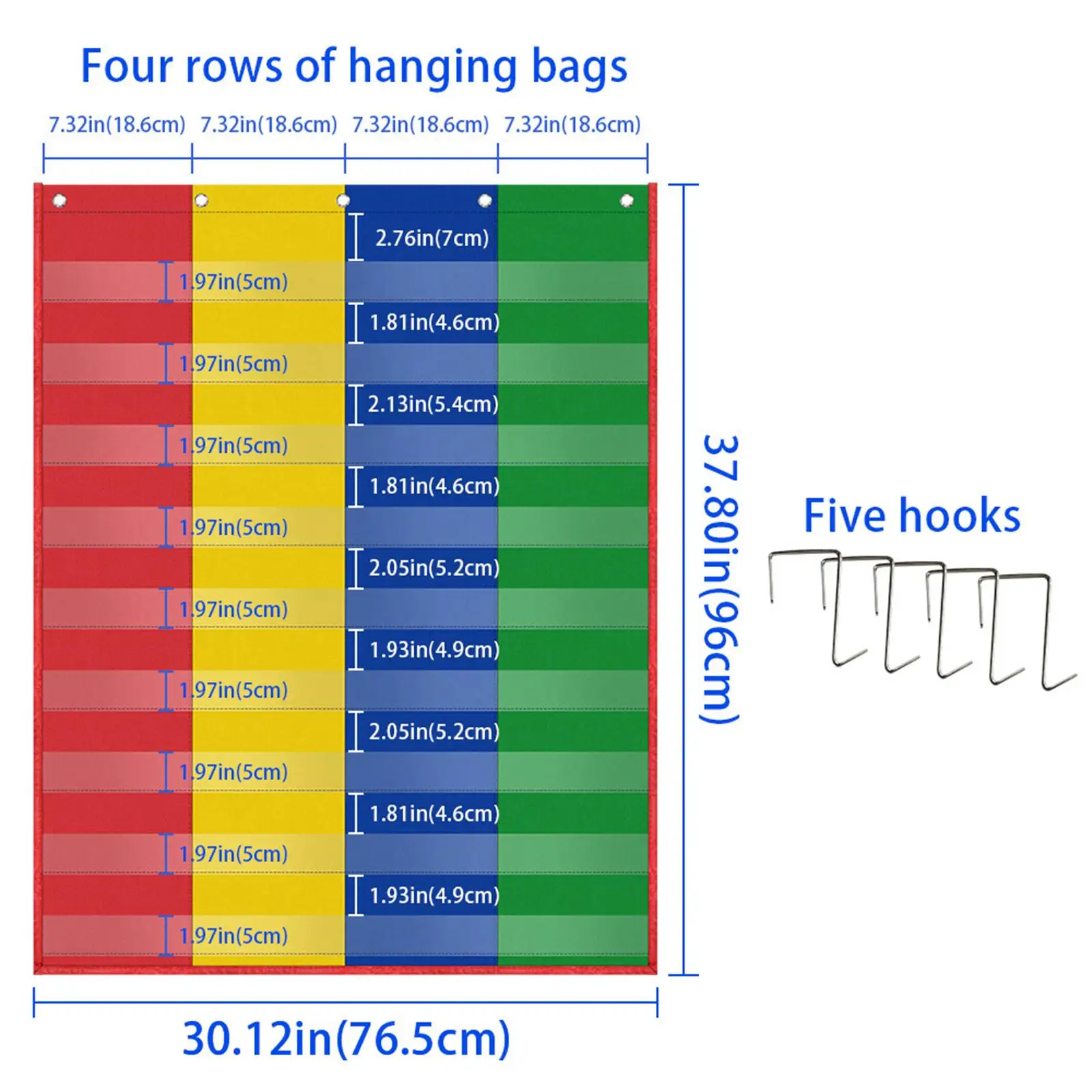 Pocket Chart with 5 Hooks 4 Column Pocket Chart Teaching Aid Teaching Supplies