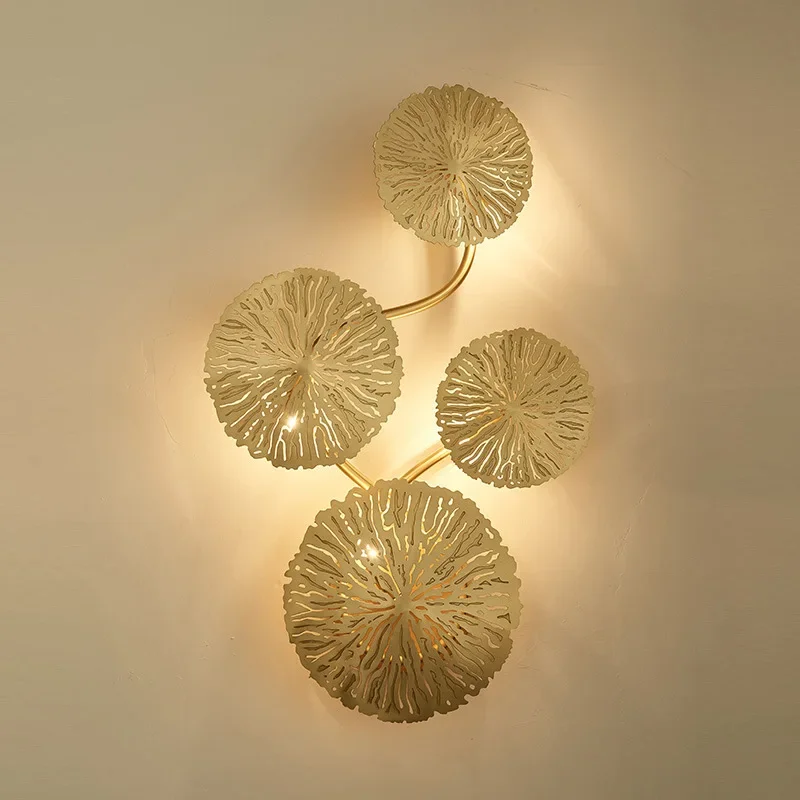 Imagem -06 - Modern Led Gold Lotus Folha Parede Luz Luxo Copper Decor Lâmpada Luminária para Sala de Estar Quarto Casa Criativa Novo 2024