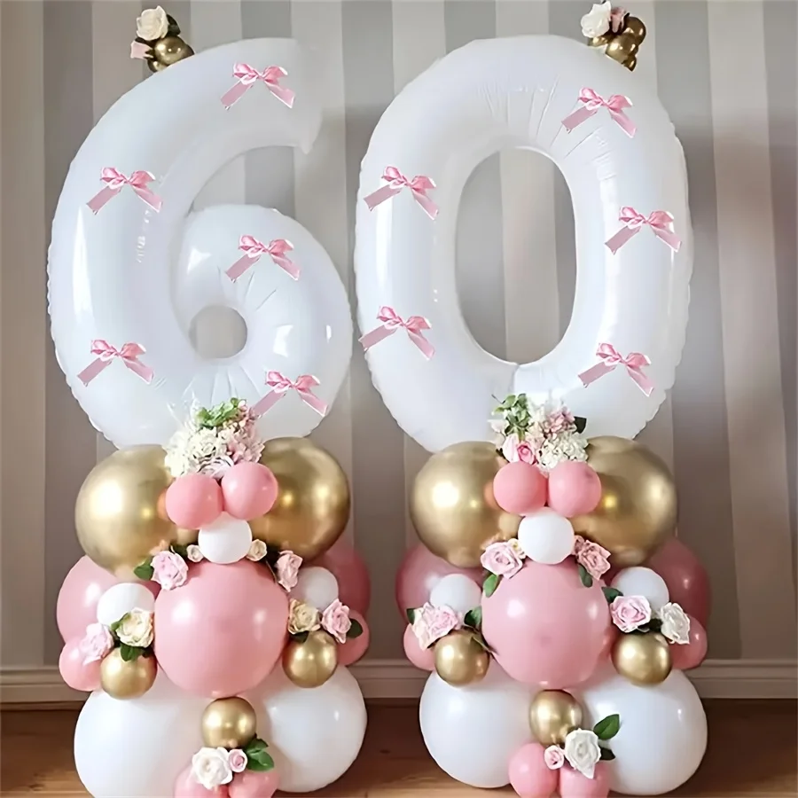 2 Stück 101,6 cm Rosa Schleifendekoration Weiße Digitalballons für Geburtstag Jubiläum Hochzeit Abschlussfeier Neujahrsdekoration – Detail 6