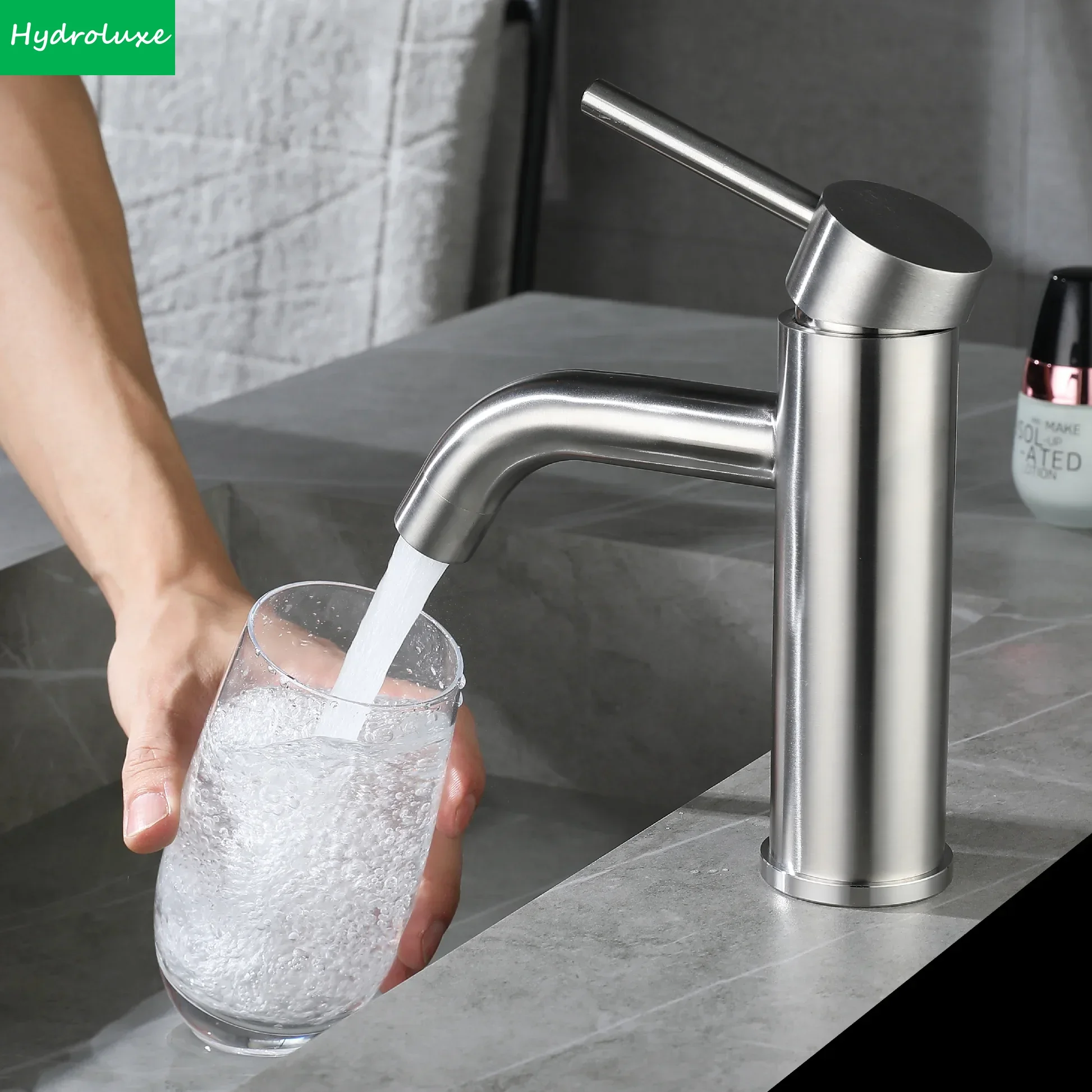 

Смеситель для раковины из нержавеющей стали 304, для ванной комнаты, с горячей и холодной водой, с прочным керамическим картриджем, для умывальника