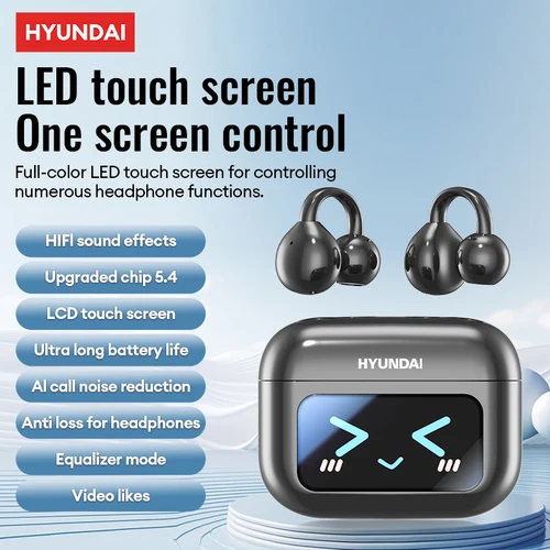 Nuevo HYUNDAI M100 pantalla LED auriculares antipérdida AI reducción de ruido con sonido HIFI Bluetooth V5.4 auriculares abiertos con gancho para la oreja