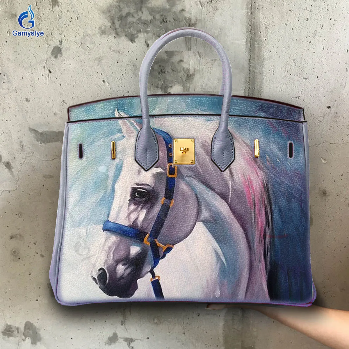 

Art Hand-Painting A handsome horse Customize Totes Female designer handbags high quality Messenger Shoulder Bag Genuine Leather