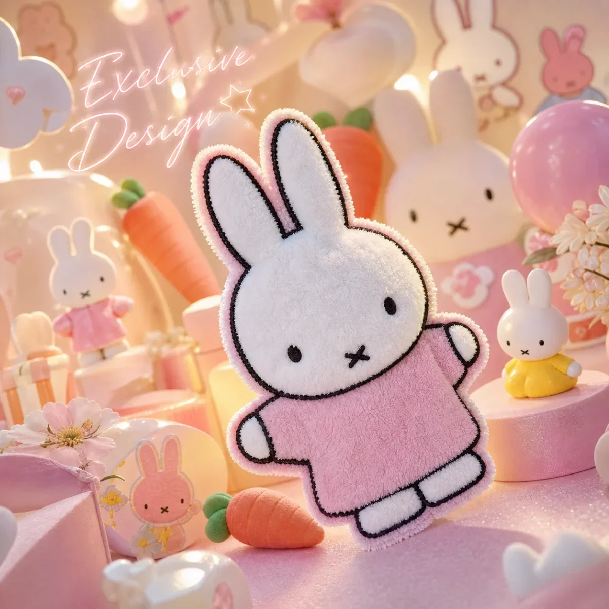 Kawaii Cute Miffy Rabbit Karin Thick Coral Super Absorbent Hanging Kitchen Towel Hand Wiping Cartoon Design Soft Bathroom Towel view 3