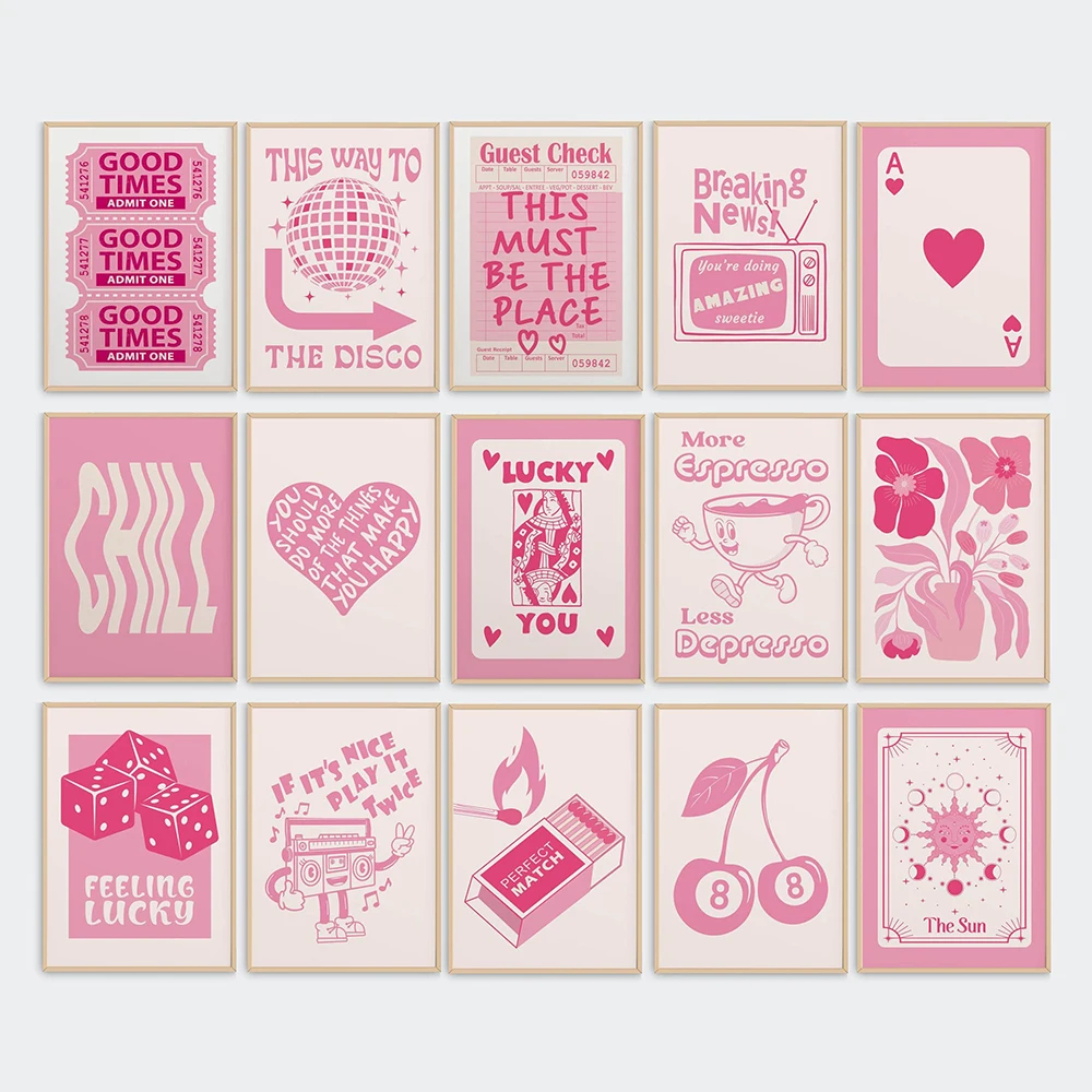 الرجعية العصرية جدار الفن ضيف الاختيار يطبع محظوظ لك المشارك أحمر الخدود الوردي الفاتح Preppy غرفة ديكور شقة الجمالية مضحك Y2k النوم