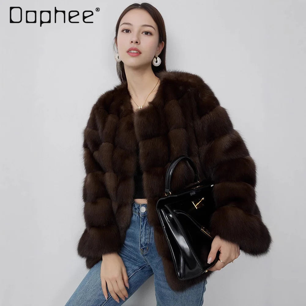 Mode léger luxe épaissi col rond court manteau de fourrure pour les femmes haut de gamme sensation tempérament élégant Socialite fausse fourrure manteau