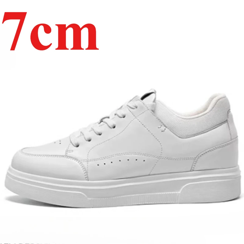 Men's Height Increasing Shoes Male 7cm Invisible Elevator Shoes Breathable Comfortable Fashion White Sports Leather Casual Shoes