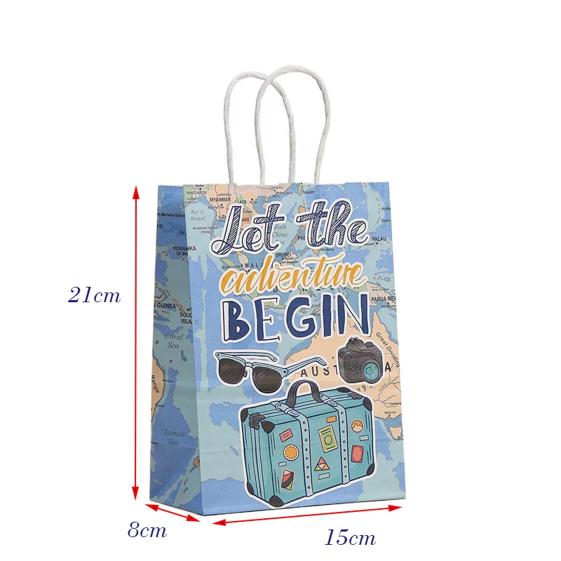 12/24Pcs Kraft Paper Travel Suitcase Gift Bag With Handle Airplane Wedding Favor Portable Packaging Bags Birthday Party Supplies