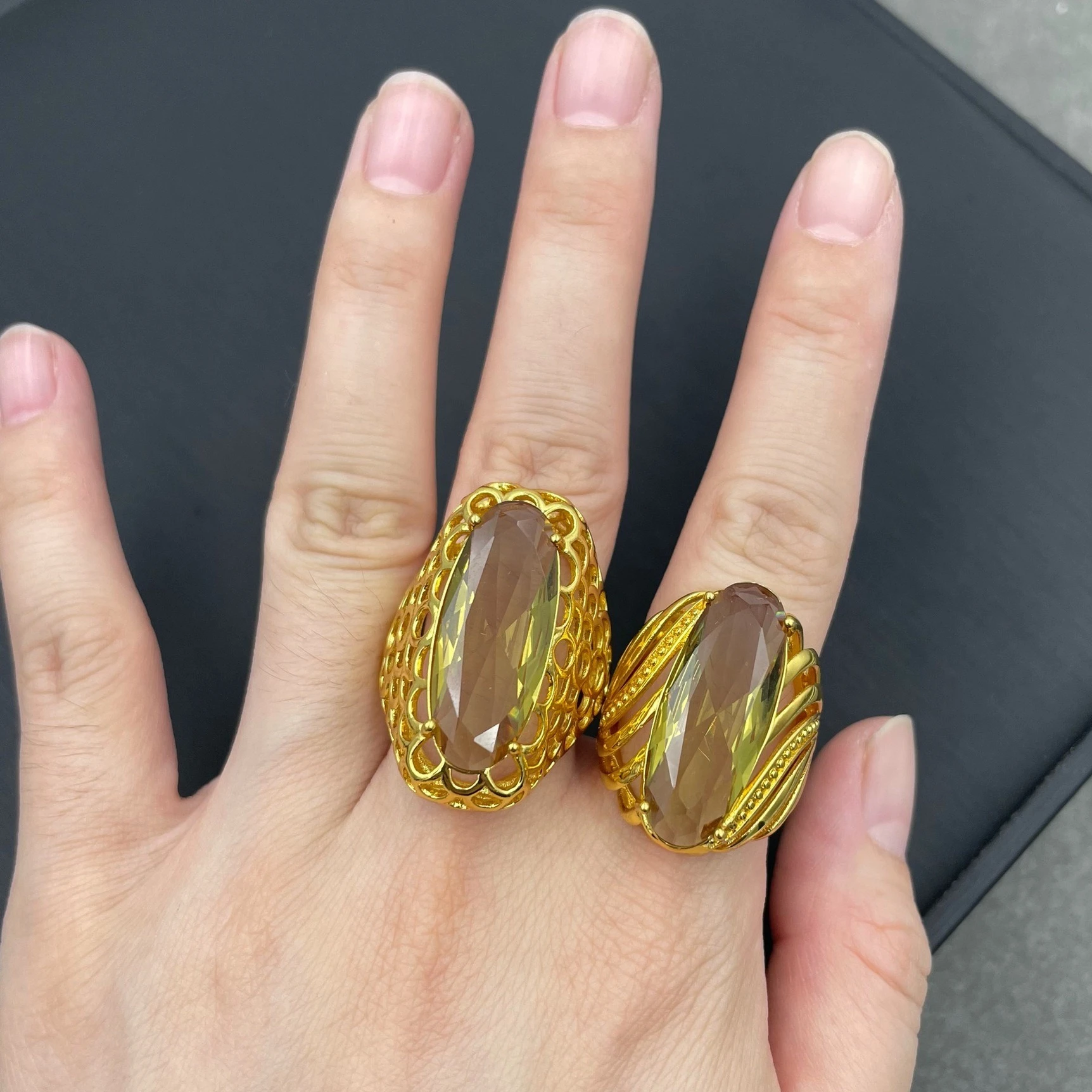 Vintage Turkish Imported Color Changing Stone Sultanite Copper Plated 18K Gold Adjustable Ring for Women Recommended Products