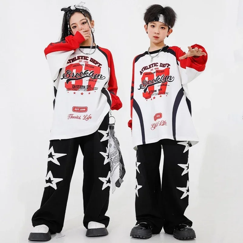 Boys Loose Shirts Black Cargo Pants Suit Girls Ballroom Hip Hop Dance Performance Clothes Kids Jazz Dance Costumes