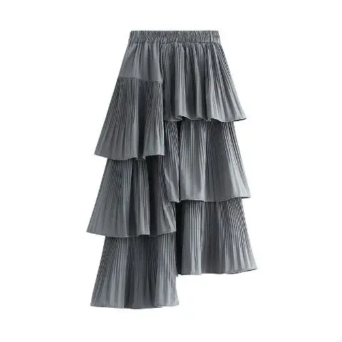 Kpop Pleated Ruffled Patchwork Irregular Solid Causal Women Skirts All Match Skirt Sexy Chic Fashion Elegant Mujer Faldas