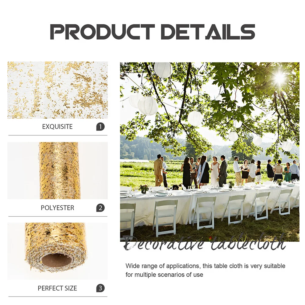 

Gold Table Runner French Style Elegant Tulle Gauze Dining Decor for Wedding Party Holiday Home Use Glitter Table Centerpiece