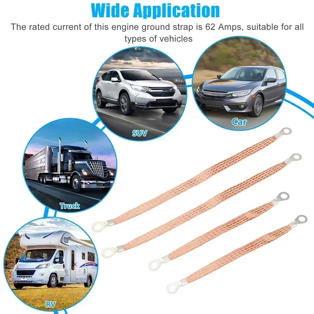 4pcs Engine Ground Strap Copper Cable Kit Car Truck Body Frame Universal Battery Parallel Modification Line Car Grounding Wire