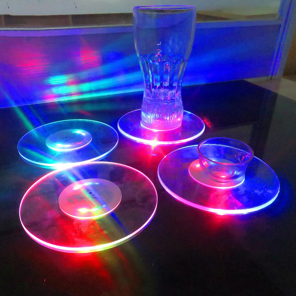 10/5/3/1pcs LED Bottle Light 10cm Ultra-Thin Acrylic Crystal Glow Coaster Lamp for Wedding Holiday Party Cocktail Cup Vase Decor