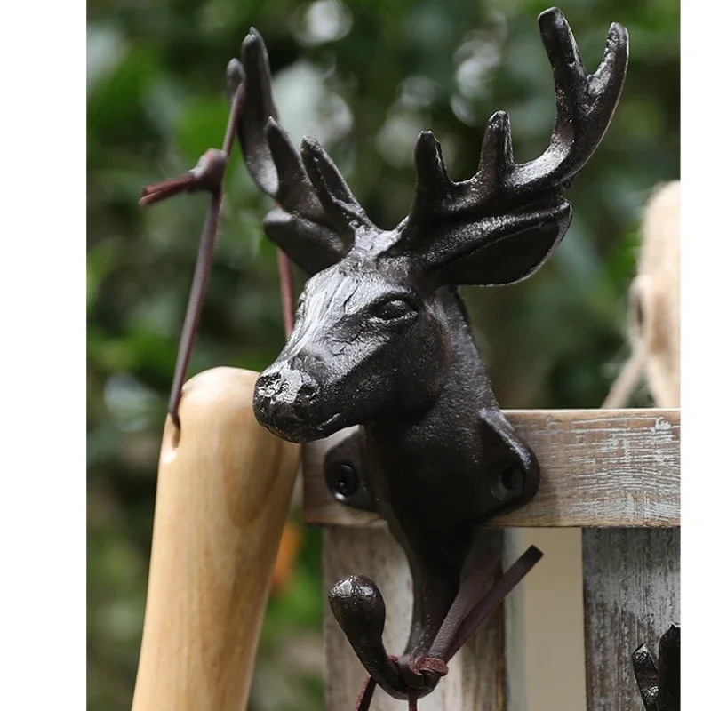 American Wrought Iron Deer Head Decorative Hook Wall Hanging Creative Coat Hook Entrance Key Foyer Wall Hanging Clothes Hanger