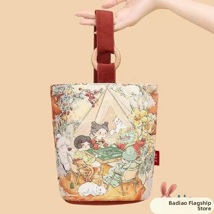 

Portable Canvas Bucket Bag Women's Handbag Stylish Retro Design for Work And Outdoor Use Golden Lotus Brand Medium Size