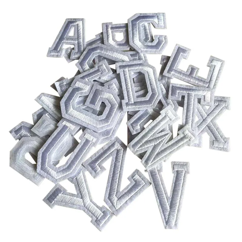 1PCS White A~Z Alphabet Letters Patch Badges Embroidery Applique Iron On Patches,Thermoadhesive Fabric Stickers For Clothing