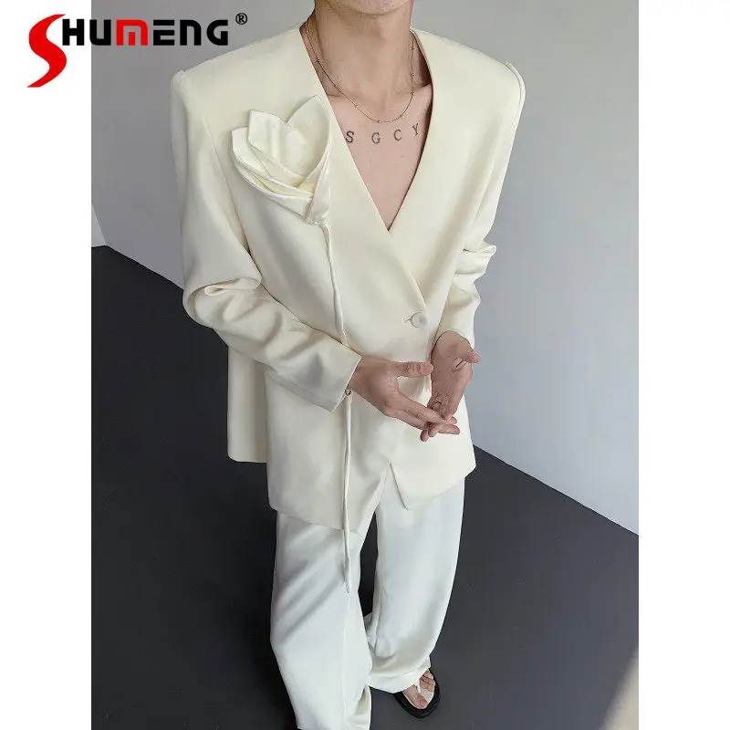 

2025 Spring Autumn New Men's Flower Design Suit Jackets Light Luxury Gorgeous Trendy Blazers High-end Loose Chic Tailored Coats