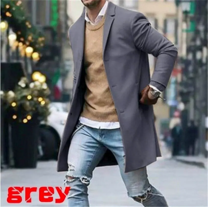 Men\'s Business Windbreaker Long Jackets Trench Coats Casual 2023 Spring Fall Fashion Business Suit Streetwear Black Grey Blazers