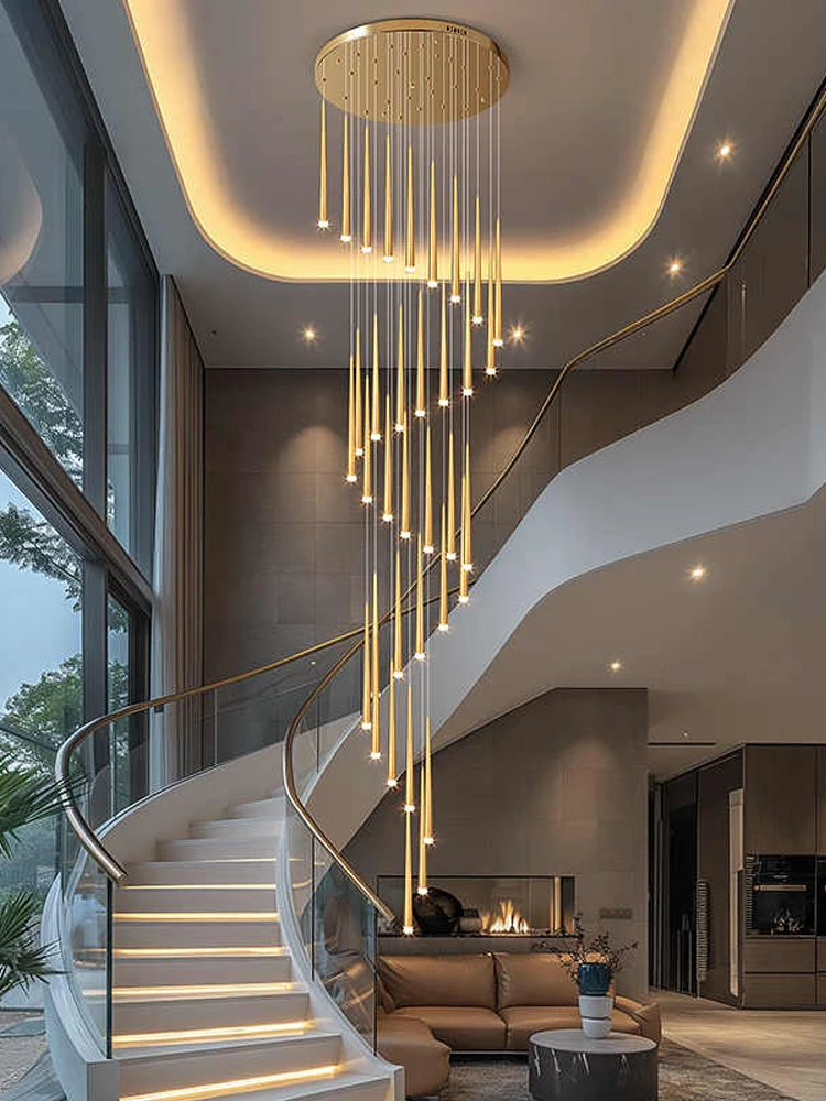 Nordic Style Luxury Loft Chandelier Suspended Villa Staircase Pendent Lamp Creative Living Room Ceiling Light Indoor Lighting