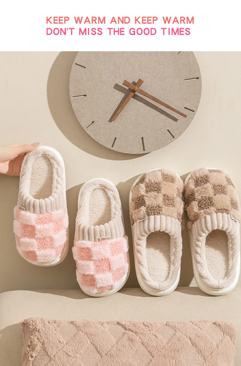 Shevalues Winter-Hausschuhe mit Plüschfutter für Damen, neue Baumwoll-Slides, flauschige, warme Innen-Slides, weiche Sohle, gemütliche Hausschuhe für Damen. – Detail 5