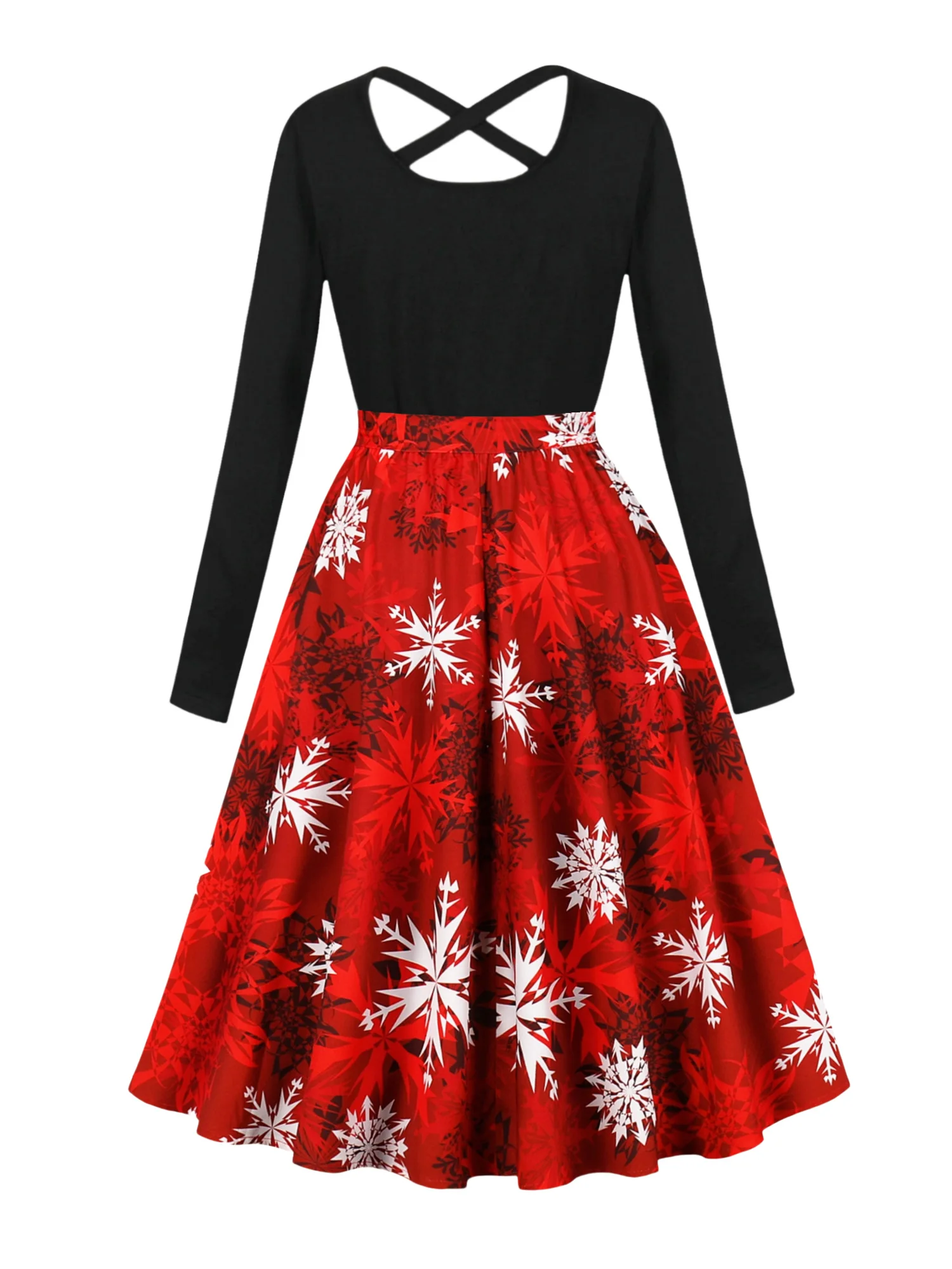 Round neck long sleeved printed dress 2024 new design with cross straps at the back, slimming and luxurious long skirt