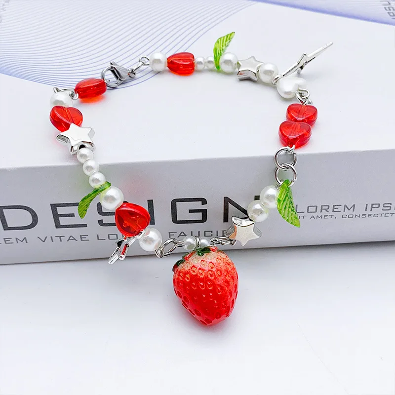 Korean Five Pointed Star Love Beaded Strawberry Bracelets Women Sweet Fresh Personalized Versatile Best Friend Bracelet Jewelry