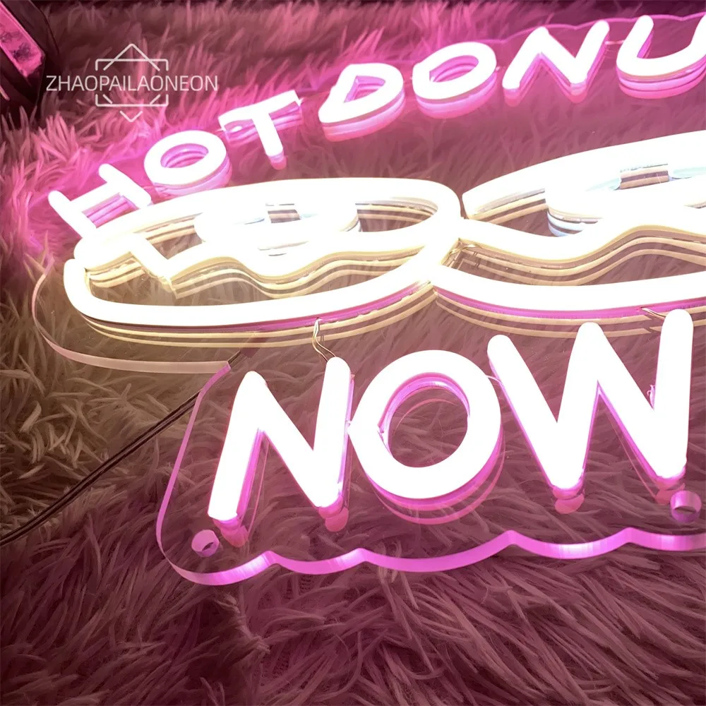 Hot Donuts Neon LED Sign Donut Shop Decor Neon Light Wall Art Decoration Led Lamp Sign Business Signboard Restaurant LED Light