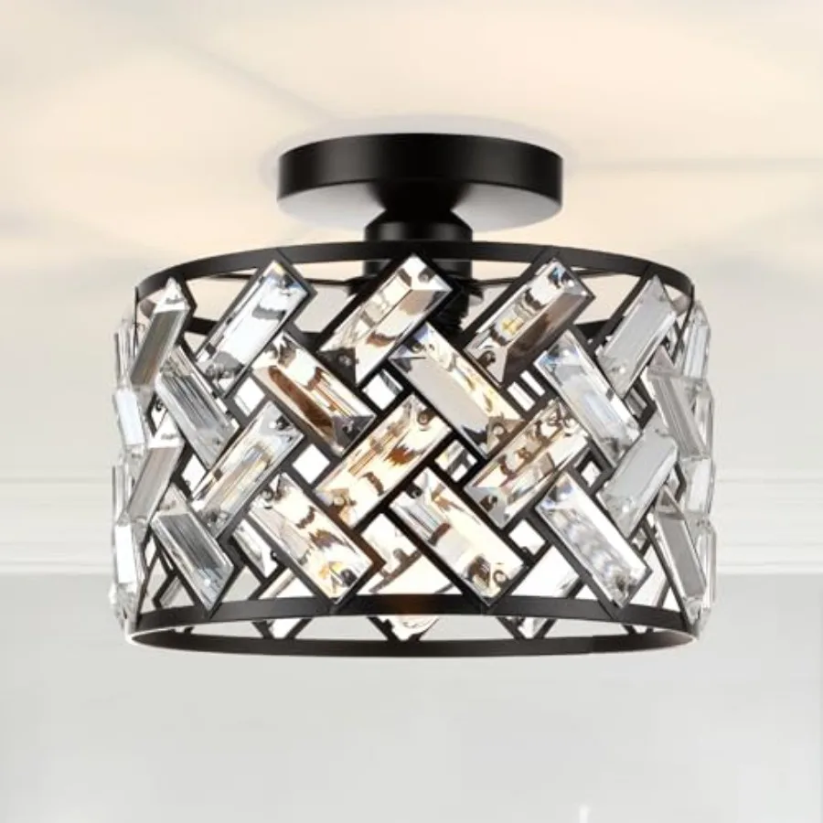 Crystal Light Fixture Ceiling Mount - Black Hallway Light Fixtures Crystal Semi Flush Mount Ceiling Lights for Kitchen Bedroom