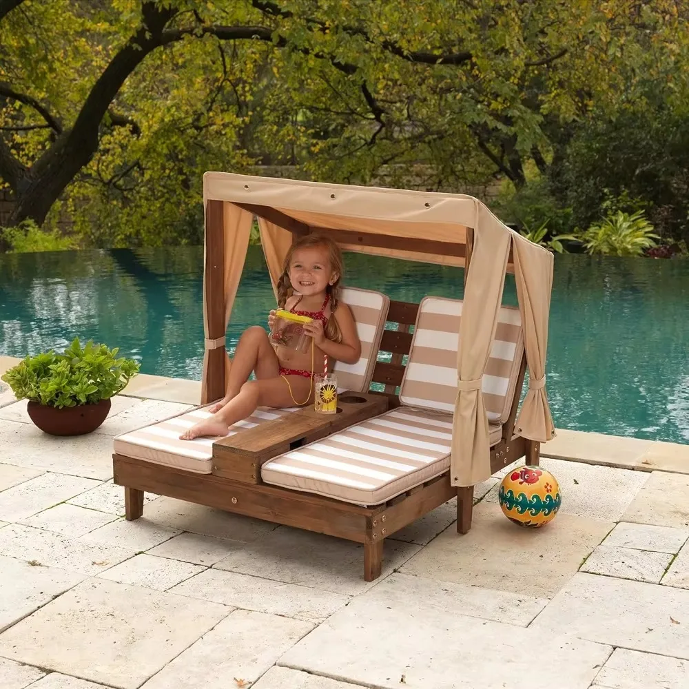 

Wooden outdoor double recliner with cup holder, patio furniture for children or pets，36.5 x 33.4 x 35.1 inches