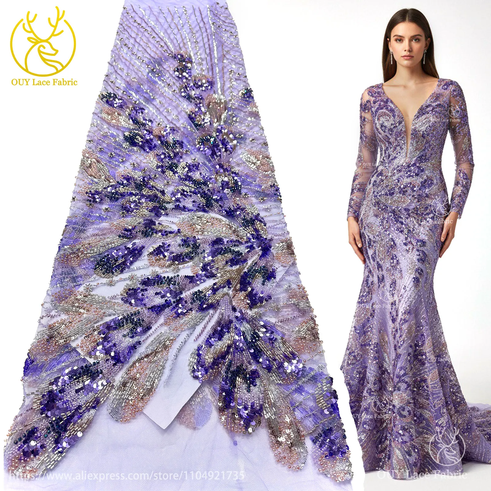 2025 tela de encaje con cuentas bordadas francesas delicadas de lujo tela de encaje de lentejuelas nigerianas africanas Material de costura para fiesta y boda