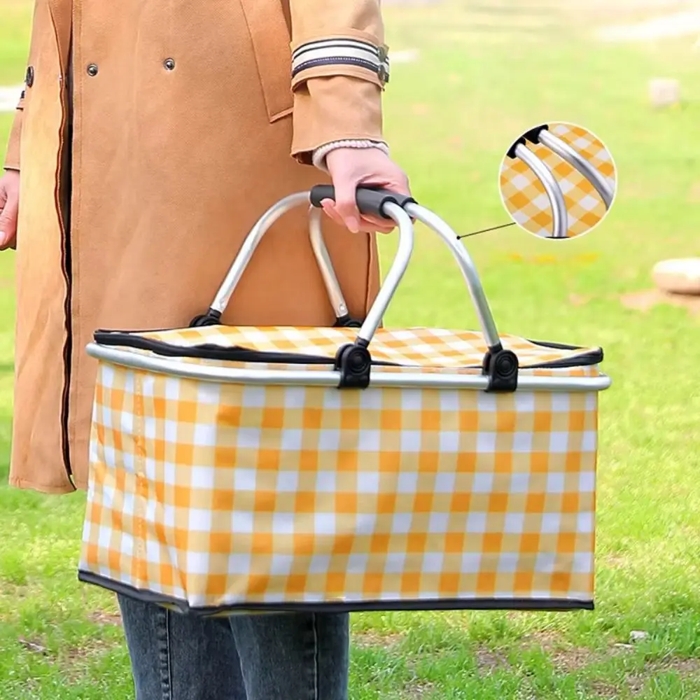 

Aluminum Alloy Handle Outdoor Picnic Bag Large-capacity Colorful Plaid Travel Thermal Bag Waterproof Handheld