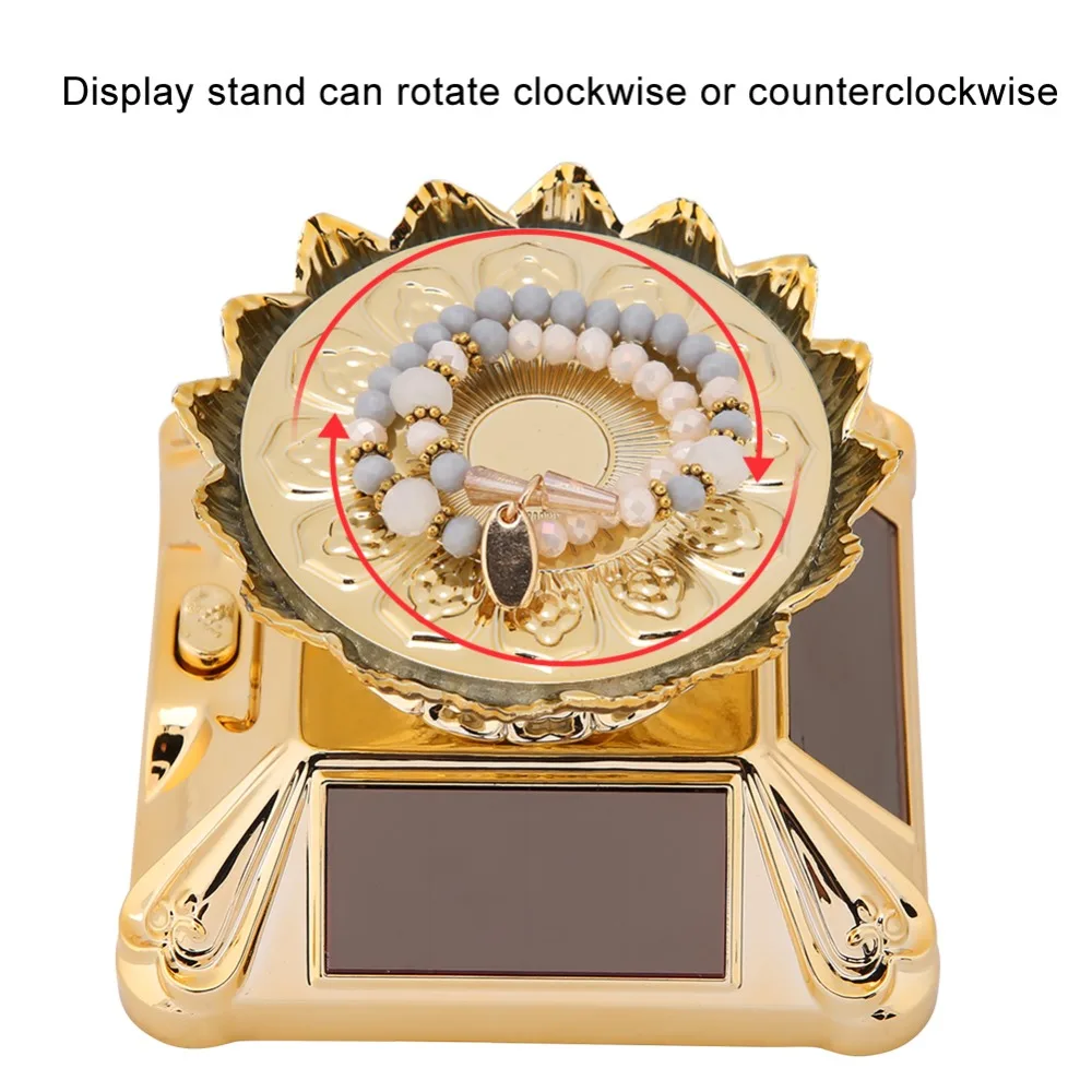 

360 Degree Rotation Solar Showcase ABS Tray LED Lights Rotating Turntable Solar Powered Gold/Silver Color Display Stand