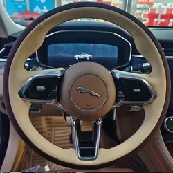 DIY Hand-Stitch high-quality Suede Off white Genuine Leather car steering wheel cover for Jaguar XF XJL XE F-PACE F-TYPE