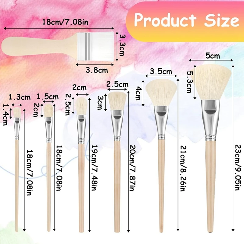 Pintura acrílica Mop Brush Set, Escova de tinta acrílica, Pintura a óleo de aquarela, 7 pcs