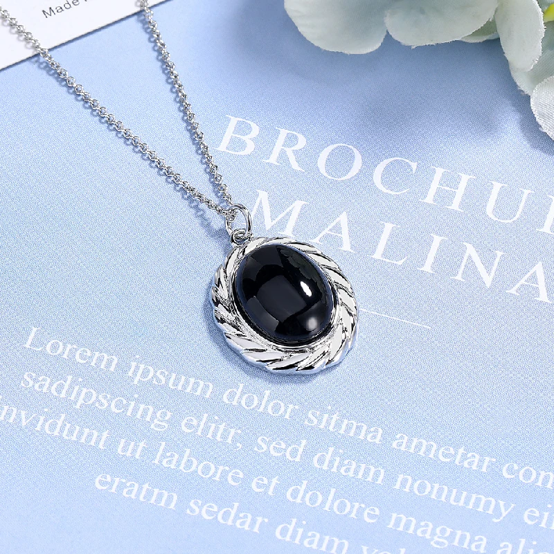 Fashion 925 Silver Jewelry Pendant Necklace with Obsidian Accessories for Women Wedding Engagement Bridal Party Gift Wholesale