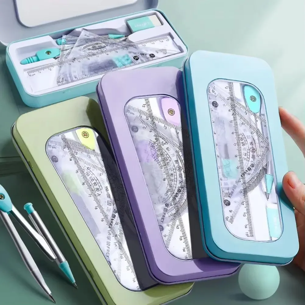 Busur derajat kompas siswa, alat tulis sekolah permainan geometris, matematika akurat skala jelas 7 buah per set