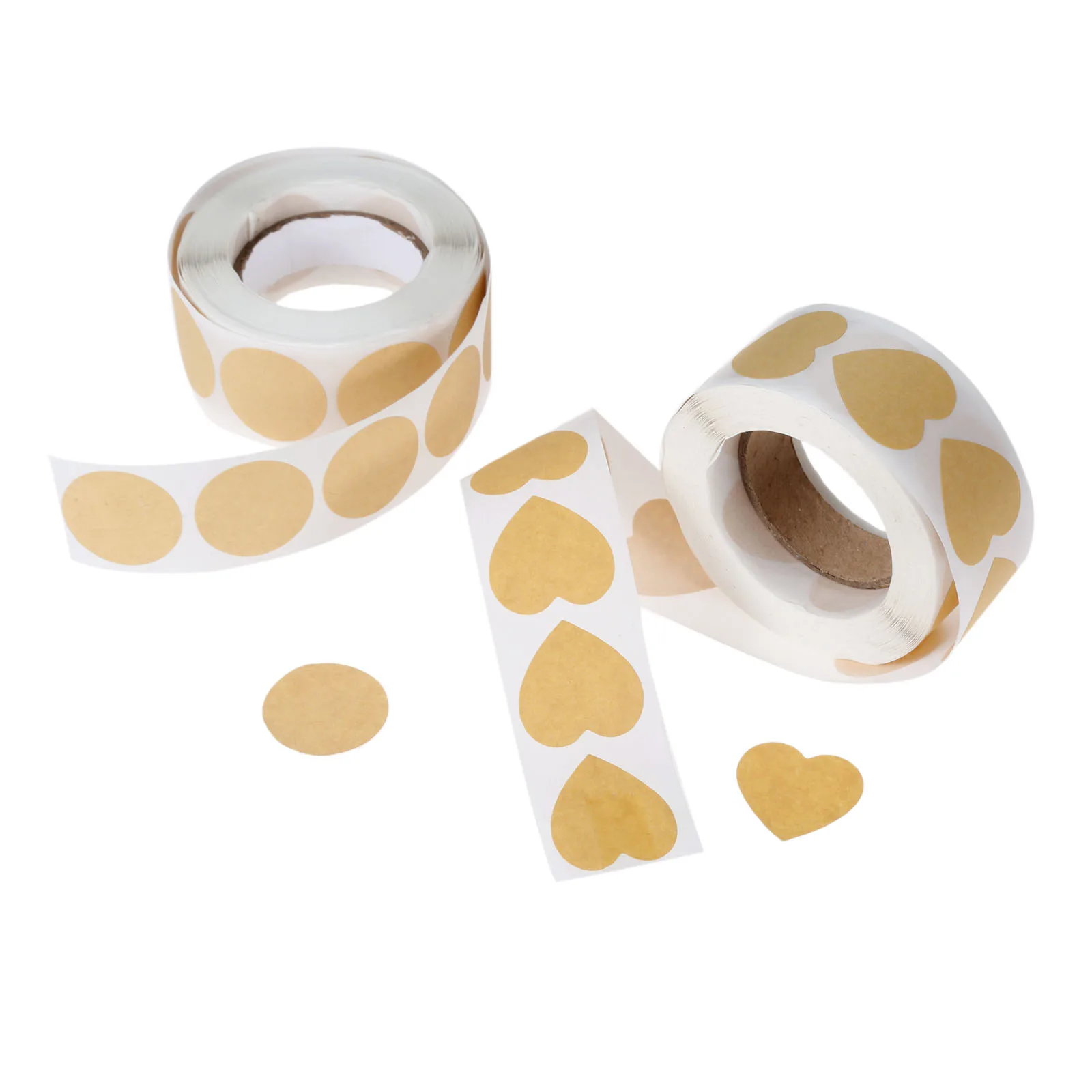 500 Uds./rollo de pegatinas de papel Kraft, etiquetas redondas/en forma de corazón, etiquetas en blanco para escribir, etiquetas para álbumes de recortes, etiquetas para diario, etiquetas para marcar, bricolaje, 2,5 cm