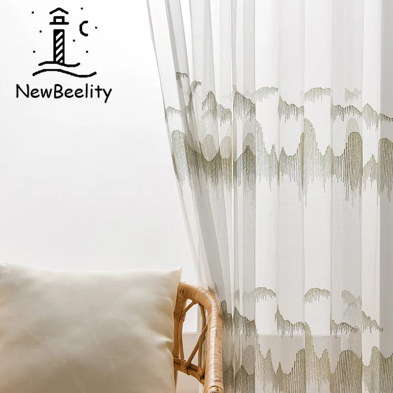 

New Chinese Curtains for Living Dining Room Bedroom Embroidered Landscape Translucent Impermeable Gauze Curtains