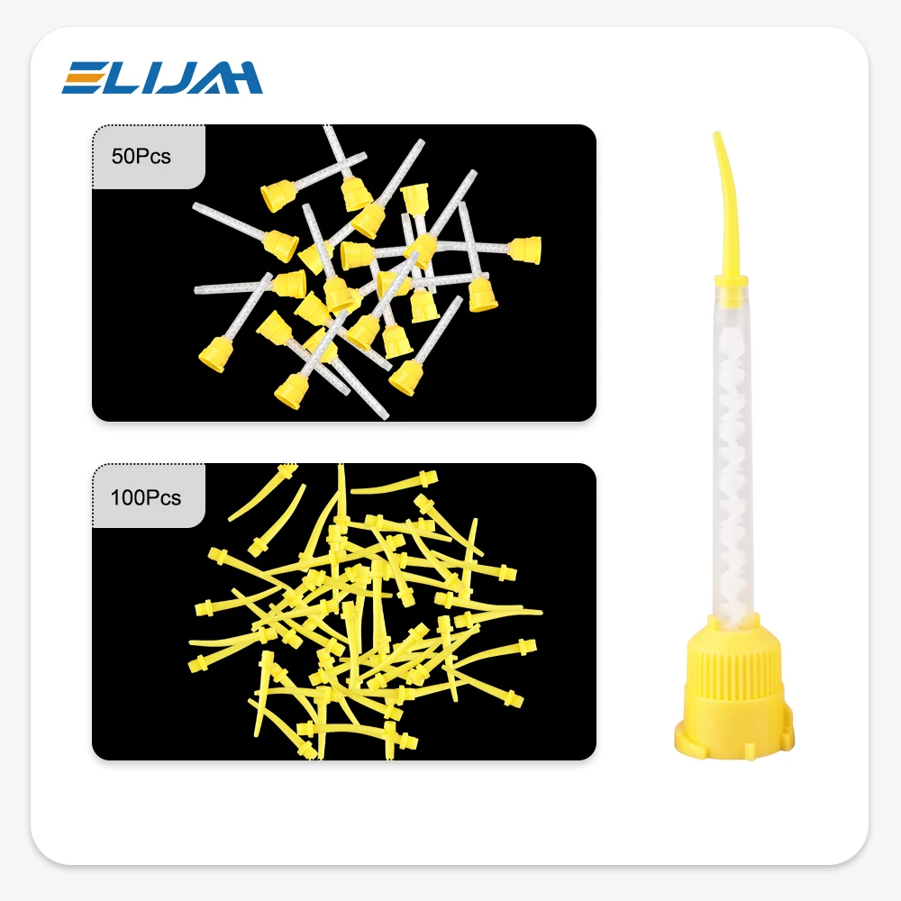 Denspay 50 piezas de goma de silicona Dental que contiene cabezal mezclador materiales de impresión desechables tubo de mezcla materiales de