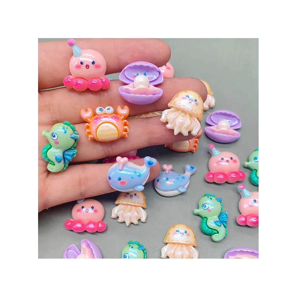 Kawaii Cartoon Ocean Series Flat Resin DIY Cabochon Crab Seahorse Shell Crafts Supplies for Phone Shell Decor