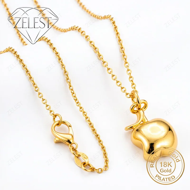 18K Gold Plated 16-30 Inch Exquisite Glossy Apple Pendant Necklace for Women Charming Fashion Wedding Gift Accessory